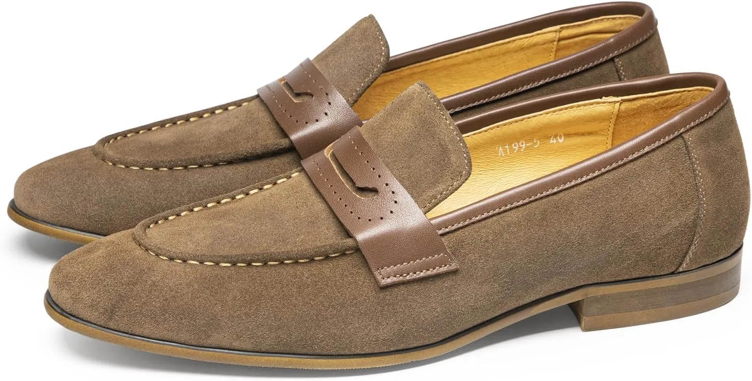 Men's Loafers & Slip-Ons - Genuine Leather Penny Loafers | Classic Dress Shoes with Coin Slot for Business Formal