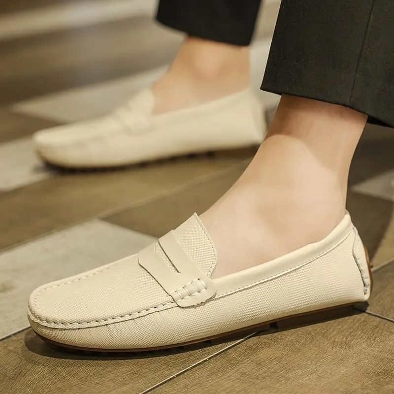 Men's Loafers Shoes Solid Color Leather Penny Driving Loafers Lightweight Comfortable Resistant Prom Walking Slip On