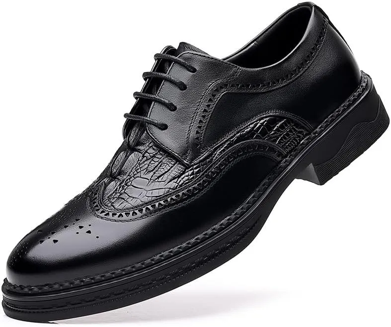 Mens Oxford Men Luxury Oxford Superior Flexural Leather Fashion Dress Shoes Mid Chunky Heels Non Slip Casual Business Loafers Low Top Work Formal Shoes Dress Shoes(9)