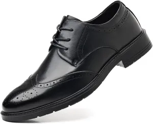 Mens Oxford Men's Breathable Leather Wingtip Brogue Oxfords Lace Up Leather Pointed Toe Low-Top Lug Sole Non Slip Dress Shoes Non Slip Casual Business Work Formal Shoes Dress Shoes