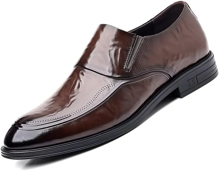 Mens Oxford Men's Fashion Luxury Soft Leather Dress Shoes Classic Pointed Toe Oxfords Shoes for Men Non Slip Formal Business Derby Wedding Formal Shoes Dress Shoes(Brown,7)