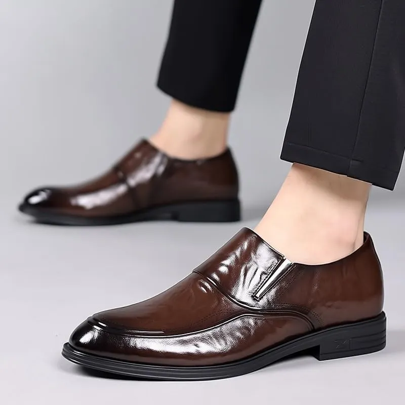 Mens Oxford Men's Fashion Luxury Soft Leather Dress Shoes Classic Pointed Toe Oxfords Shoes for Men Non Slip Formal Business Derby Wedding Formal Shoes Dress Shoes(Brown,7)