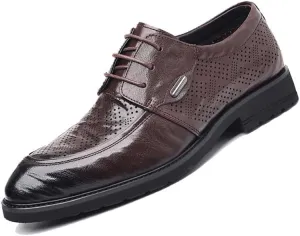 Mens Oxford Men's Leather Black Dress Shoes Fashion Summer Brown Leather Formal Shoes Pointed Toe Lace Up Solid Color Simple British Style Mens Business Classic Oxfords Shoes Dress Shoes(Brown,9)