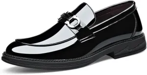 Mens Oxford Men's Patent Leather Brogue Shoes Slip-On Platform Loafer Shoes Fashion Pointed Toe Low Top Oxford Formal Shoes Non-Slip Business Dress Shoes for Party Dating Prom Dress Shoes(10)