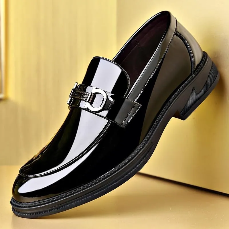 Mens Oxford Men's Patent Leather Brogue Shoes Slip-On Platform Loafer Shoes Fashion Pointed Toe Low Top Oxford Formal Shoes Non-Slip Business Dress Shoes for Party Dating Prom Dress Shoes(10)