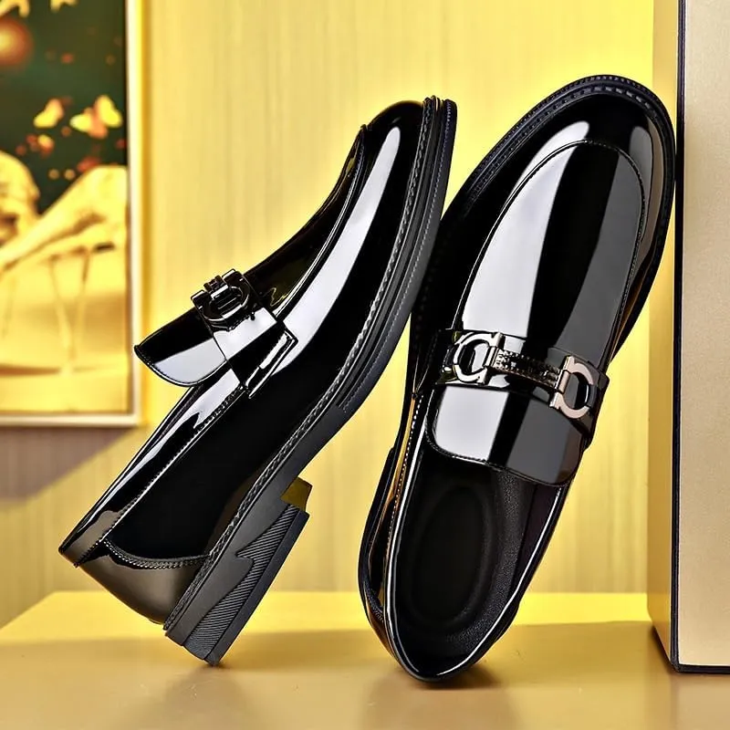 Mens Oxford Men's Patent Leather Brogue Shoes Slip-On Platform Loafer Shoes Fashion Pointed Toe Low Top Oxford Formal Shoes Non-Slip Business Dress Shoes for Party Dating Prom Dress Shoes(10)