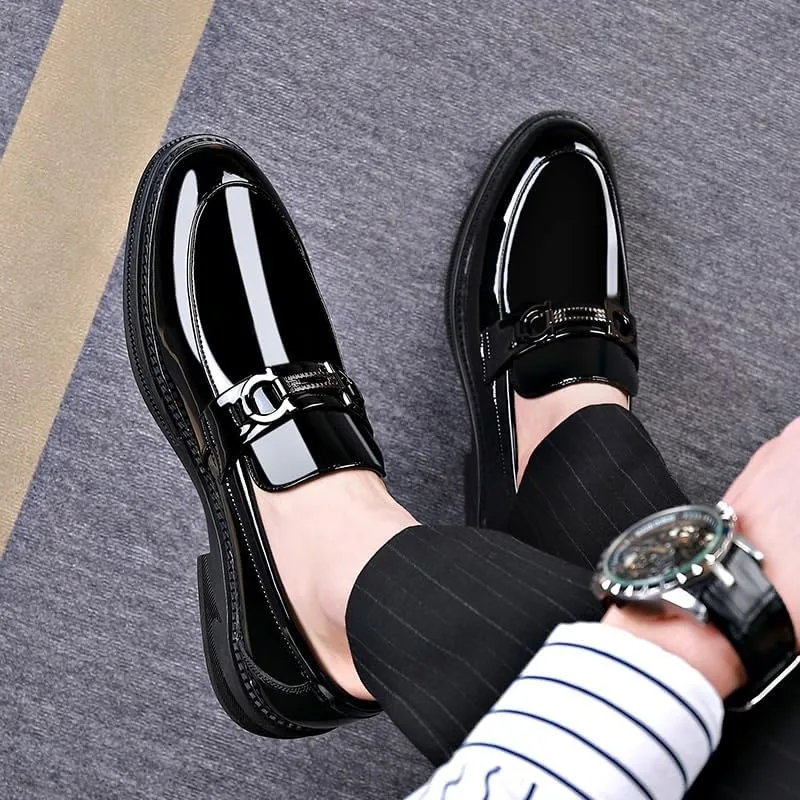 Mens Oxford Men's Patent Leather Brogue Shoes Slip-On Platform Loafer Shoes Fashion Pointed Toe Low Top Oxford Formal Shoes Non-Slip Business Dress Shoes for Party Dating Prom Dress Shoes(10)