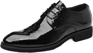 Men's Polishing Leather Lace-Up Oxfords Fashion Plain Toe Low Top Formal Business Office Derby Shoes