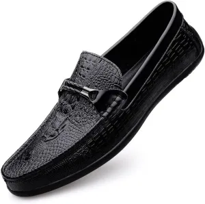 Men's Slip-On Oxford Shoes Genuine Leather Formal Business Soft Rubber Sole Dress Shoes for Men