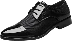 Men's Summer Dress Shoes with Breathable Mesh Casual Business Dress Shoes Summer Breathable Oxfords Men Lace Up Fashion Leather Shoe Comfortable Arch Support Walking Leather Derby Shoe