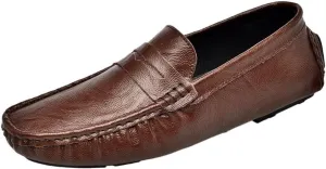 Mens Vintage Shoes Pu Leather Fashion Solid Color Resistant Flexible Flat Heel Casual Slip On
