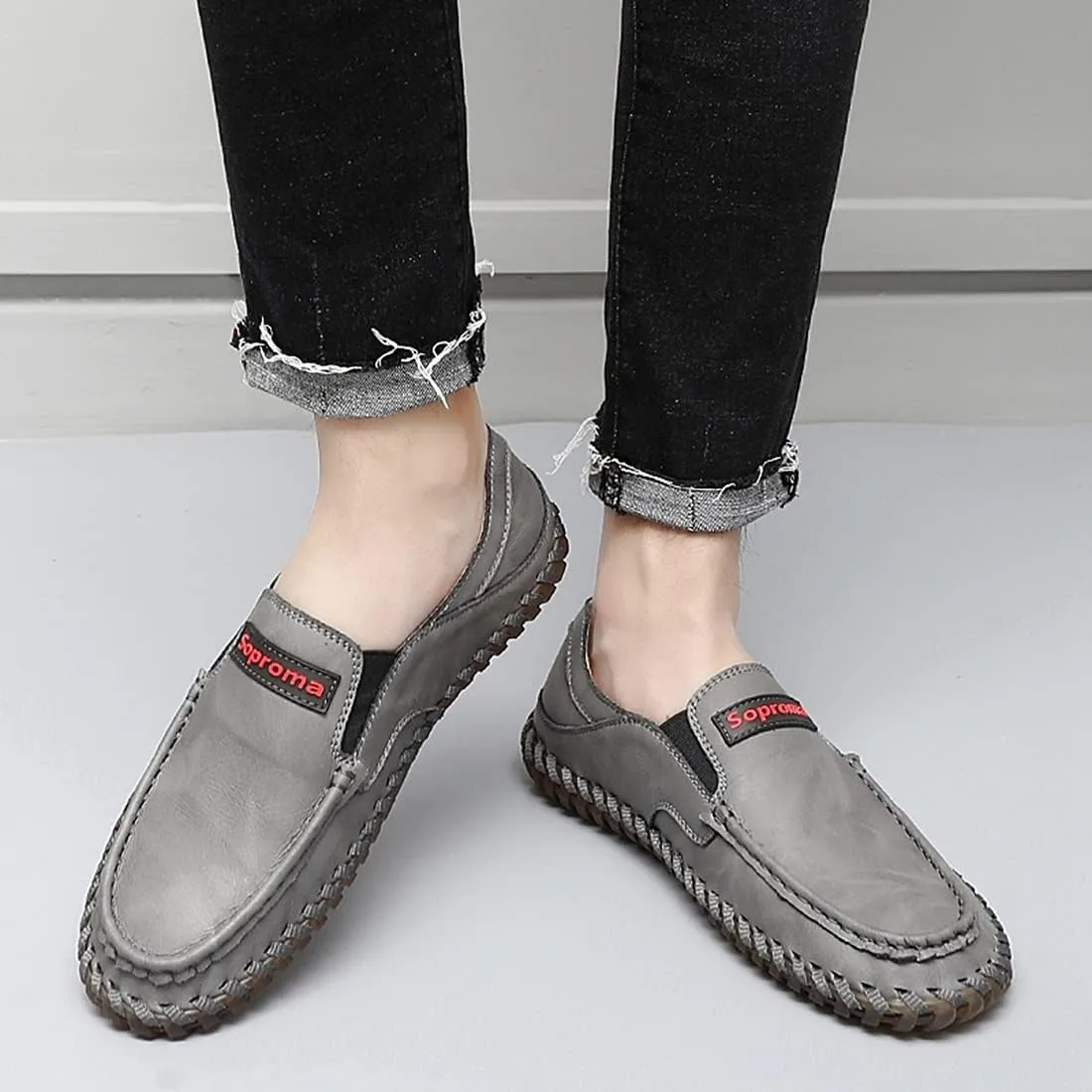 Minishion Mens Dress Slip on Shoes Stiching Walking Loafers Moccasins