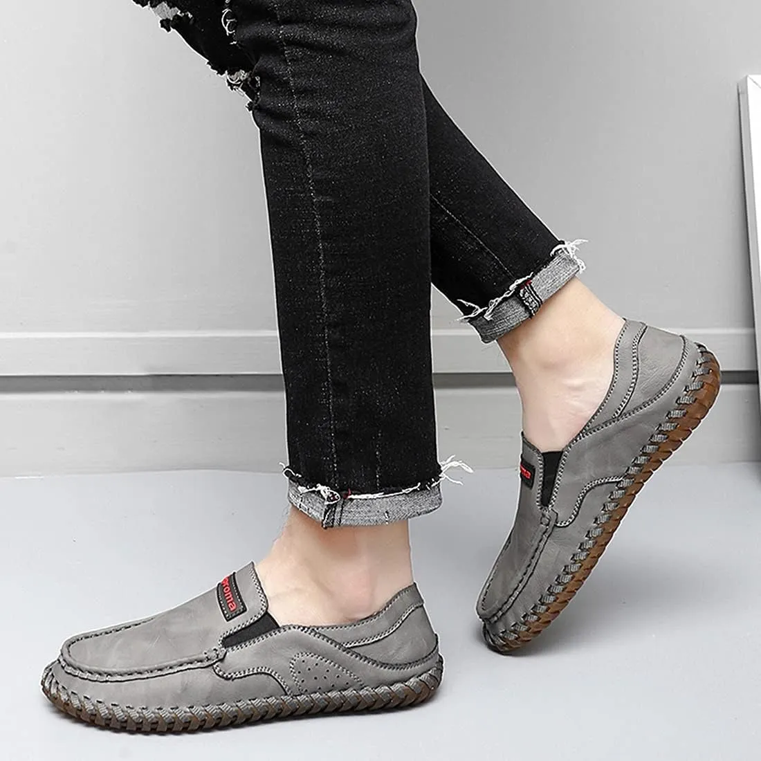 Minishion Mens Dress Slip on Shoes Stiching Walking Loafers Moccasins