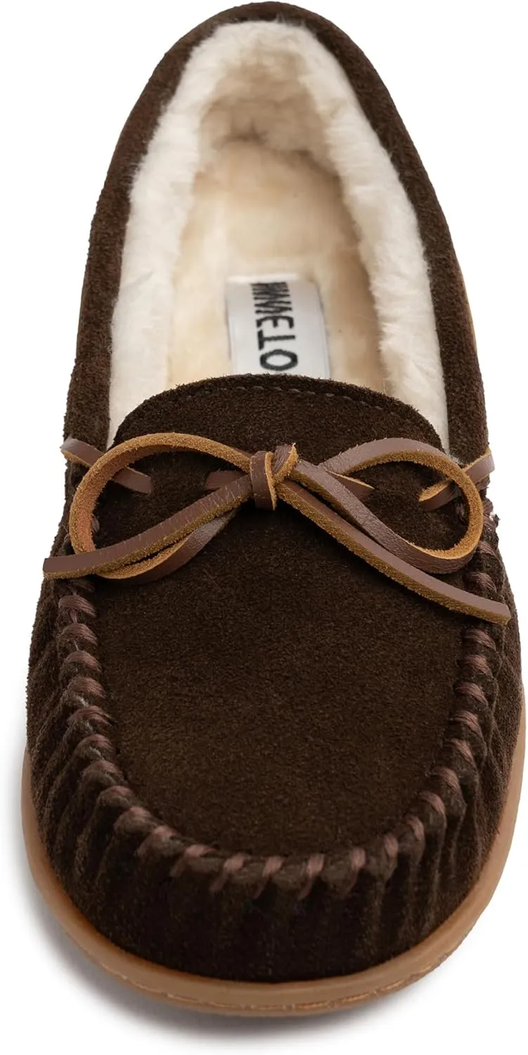 Minnetonka Womens Camp Tie Moc  Cozy, Suede Moccasin Slippers for Women with Plush Pile Lining, Cushioned Footbed, and Durable Sole for Indoor & Outdoor Comfort