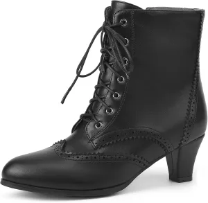 Women Vintage Victorian Boots with Side Zippers Wintip Lace Up Ankle Boots