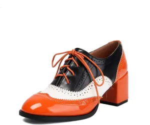 Women's Retro Oxford Shoes Patent Leather Chunky High Heels Ladies Dress Party Platform Pumps Shoes