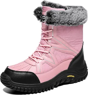 Women's Winter Boots Warm Faux Lined Ladies Snow Boots Fashion Mid Leather Boots Lace Up Insulated Boots Low Heel